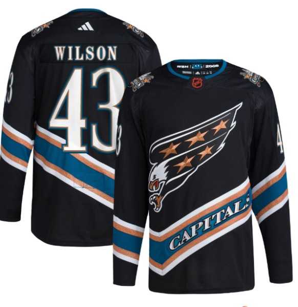 Men%27s Washington Capitals #43 Tom Wilson Black 2022-23 Reverse Retro Stitched Jersey Dzhi->vegas golden knights->NHL Jersey